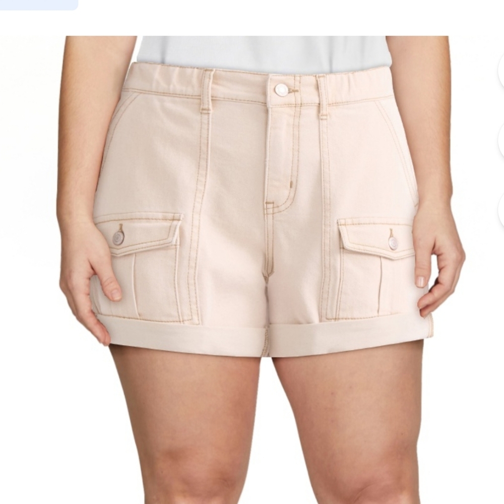 Time & Tru Cuffed Utility Cargo‎ Shorts  Natural Beige Sz 16 4" inseam